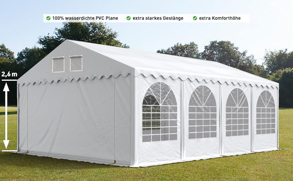 Намет для заходів Festzelt XXL: білий павільйон 5x10 м, висота 2,6 м, матеріал PVC, водонепроникний