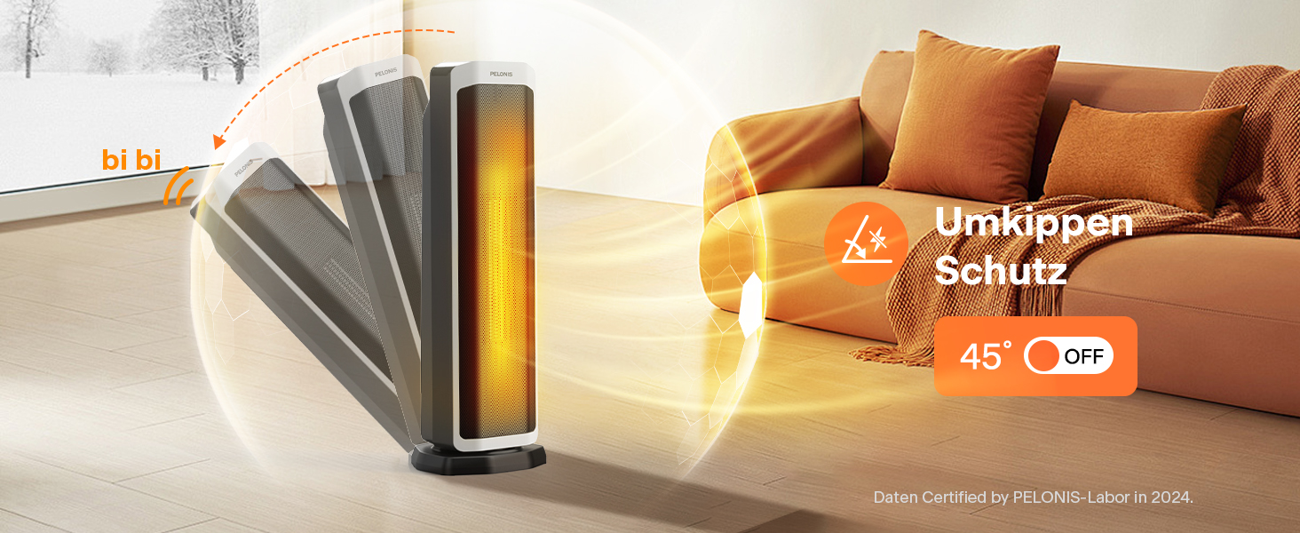 Електрична теплова гармата PELONIS 2000W, керамічна, з термостатом та таймером, захист від перекидання та перегріву, чорна