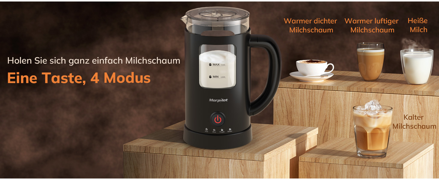 Електричний піноутворювач для молока Morpilot 4-в-1, 550W, 600мл, чорний