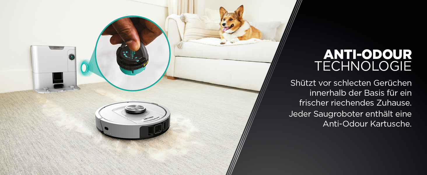 Робот-пилосос Shark PowerDetect з автопорожненням, самоочищення, до 60 днів роботи, для шерсті тварин, килимів та твердих підлог, з 3D та LiDAR навігацією, 14,5 см, білий