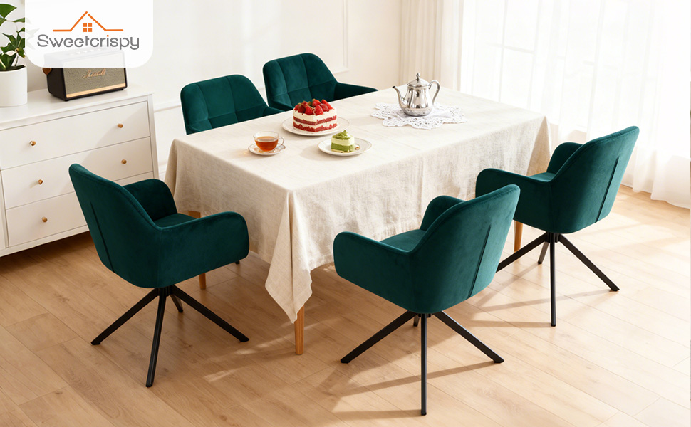 Набір з 2 стільців Sweetcrispy для їдальні, кухня, робочий кабінет, зелений, до 120 кг, з металевими ніжками