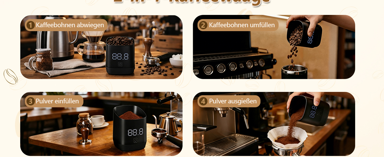 Ваги для кави Kaffeewaage 500г/0,1г, цифрові, з LED-дисплеєм, USB-C, IPX4, для еспресо, пуроверу та кавових зерен