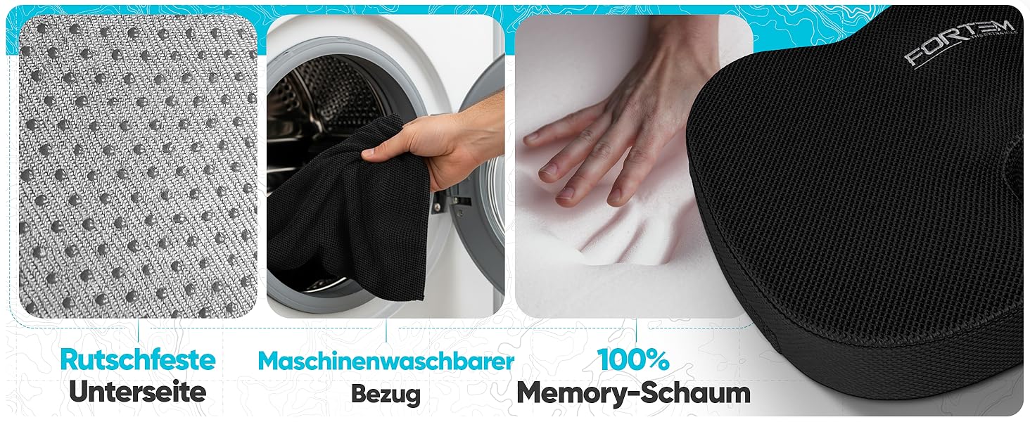 Подушка для сидіння FORTEM: м'яка, з піною з пам'яті, для офісного, ігрового крісла, авто, комп'ютерного крісла. Нековзна, знімний чохол сірого кольору.