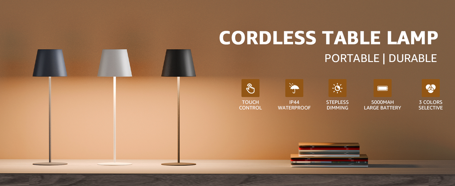 LED настільна лампа FUYO 2 шт. в наборі, акумуляторна, USB-C, сенсорне керування, регулювання яскравості, 2700K-6000K, 3 кольори, для дому та вулиці (чорний)