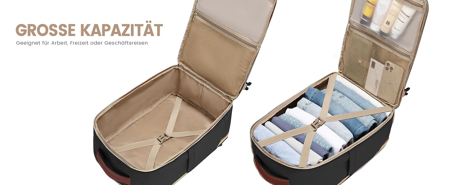 LOVEVOOK Рюкзак ручної поклажі, 17.3 дюйми, 40L, для подорожей та бізнесу, водонепроникний, для жінок, 45x30x20см, 4 кольори (Teegrün, Beige, Schwarz, Braun)