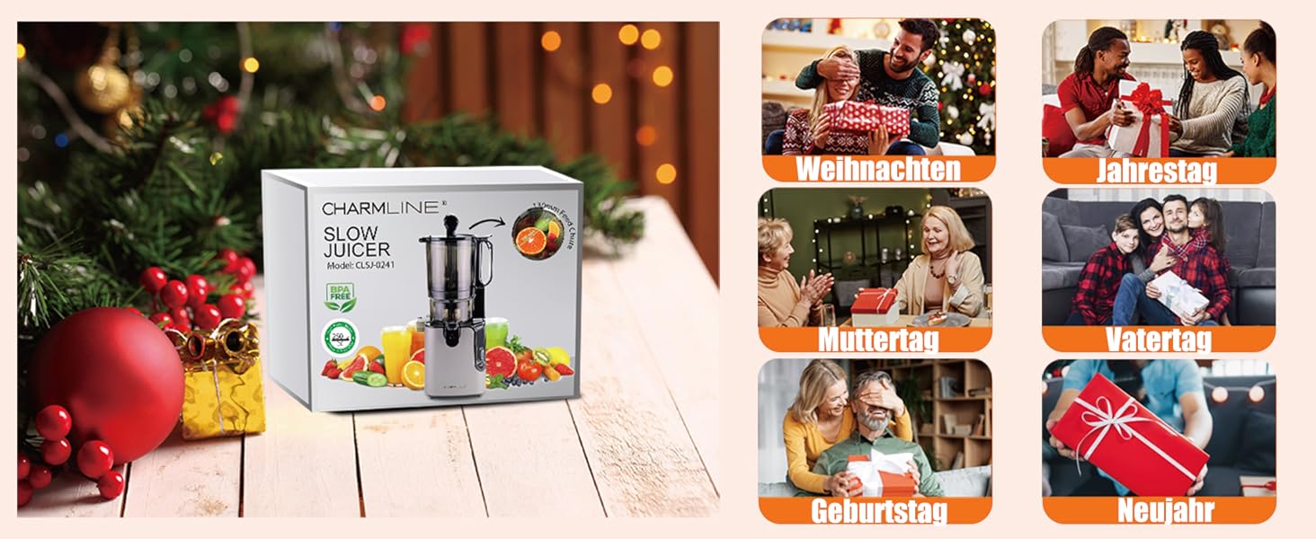 Charmline Slow Juicer: повільний соковитискач для фруктів та овочів, 1,8л, легке очищення