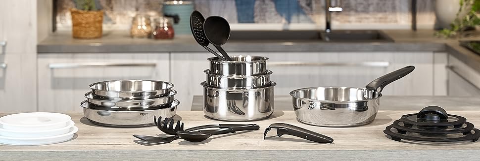 Набір каструль та сковорідок Lagostina Ingenio INOX з нержавіючої сталі 18/10, сірий, 20 предметів