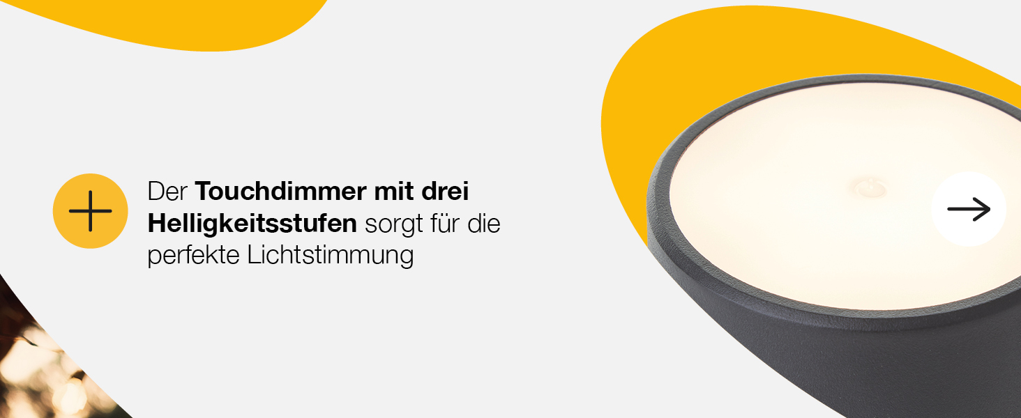LED настільна лампа Brilliant з диммуванням, акумулятор, сенсорне керування, тепле світло, стильний дизайн, USB-зарядка, чорний колір
