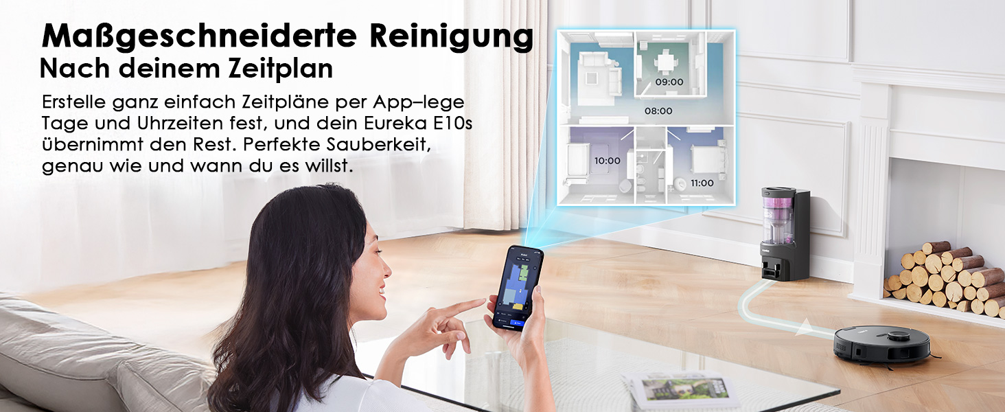 Робот-пилосос EUREKA E10s 2.Gen з вологою ганчіркою + станція самоочищення (4000Pa, LiDAR, автопідйом мопа, розпізнавання килима, керування через додаток/голос), чорний