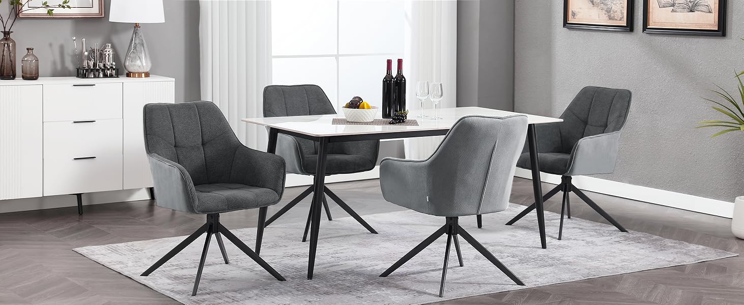 Набір обідніх стільців WOLTU 2 шт., поворотні, для кухні, вітальні, їдальні, з м'якими сидіннями та підлокітниками, метал, жаккард, темно-сірий