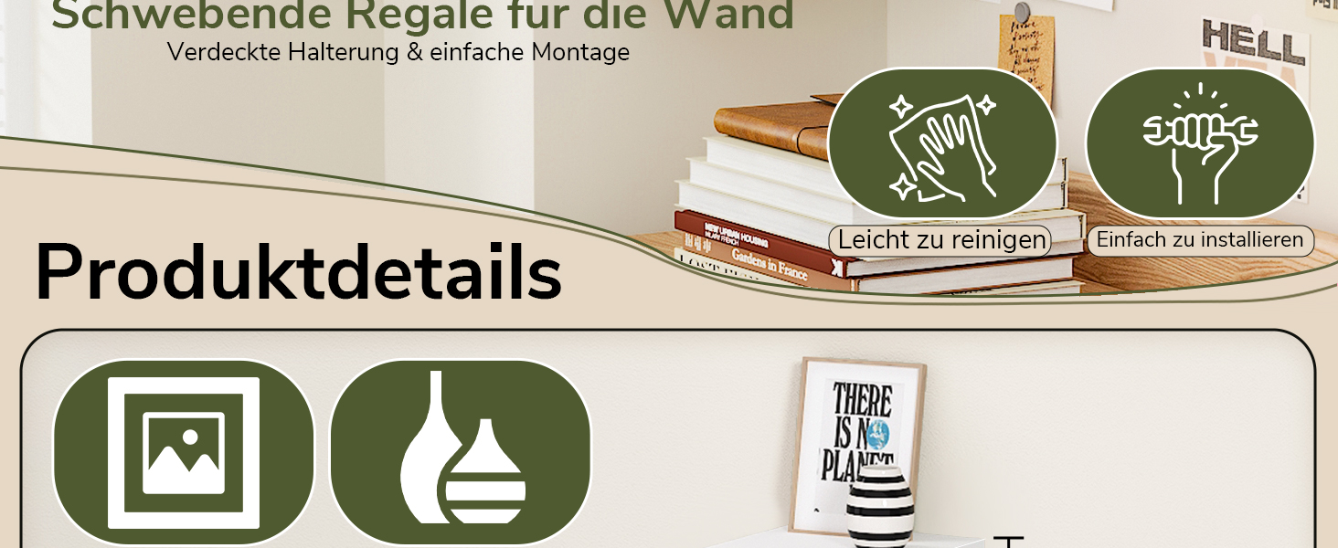 Полиці настінні BAMEOS, комплект 2 шт., 60 см, білі, для ванної, кухні, вітальні, спальні (15x14.5 см) - декор для стін