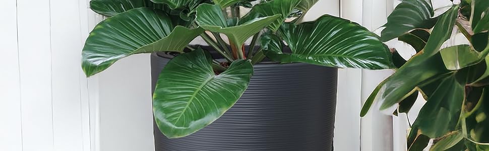 Горщик для квітів MELTOM Blumenkübel, XXL-58см, антрацит, знімний вкладиш, горизонтальні смуги