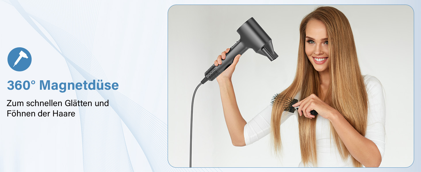 Професійний фен для волосся з дифузором, безщітковий мотор 110 000 об/хв, 400 млн плазмових іонів, низький рівень шуму 57дБ, сірий