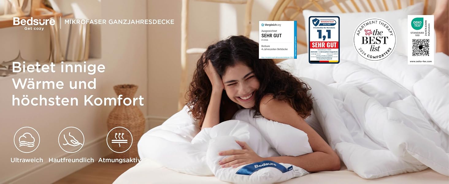 Всесезонна ковдра BEDSURE 240x220 см, біла стібана ковдра Oeko-TEX, середній рівень наповнення