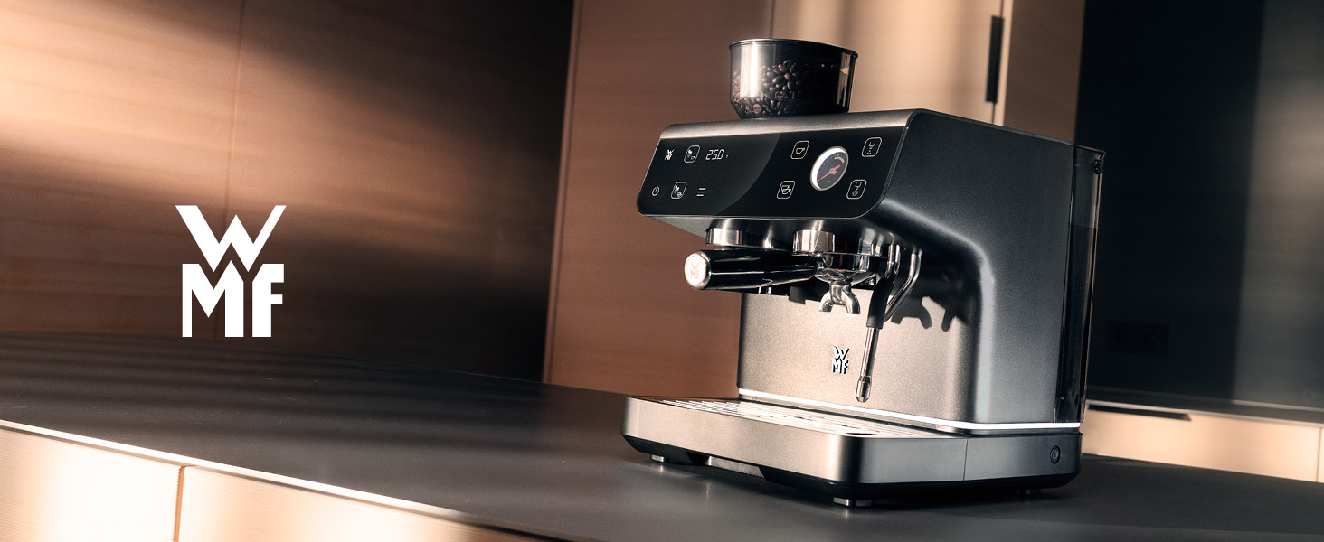 Напівавтоматична кавомашина WMF Espresso Pro з вбудованою кавомолкою, 15 бар, інтегрованими вагами та технологією Double-Thermoblock, колір стіле-сірий