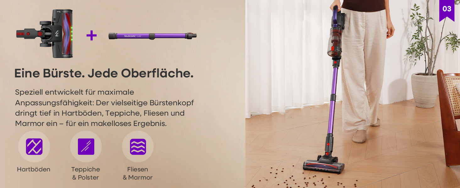 Акумуляторний бездротовий пилосос AlloyMove A03 Lila: 45000Pa, 450W, 60 хвилин, LED, для тварин, килимів, твердих поверхонь