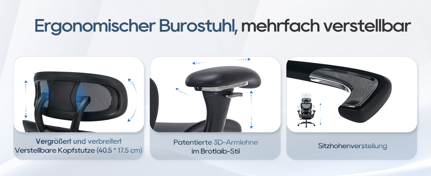 Органічний офісний крісло COLAMY з підніжкою, 3D підлокітниками, підголівником, підтримкою попереку та дихаючою сіткою - для офісу та дому, чорний