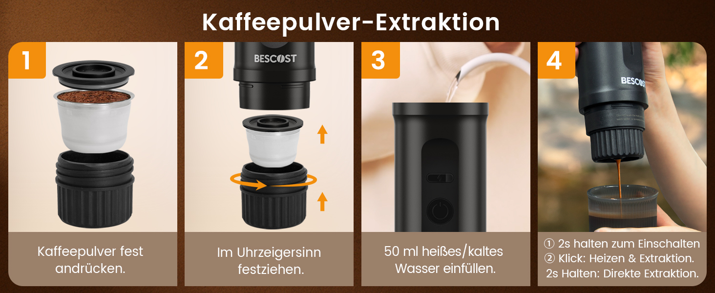 Портативна кавоварка еспресо з акумулятором 20 бар, USB-C для подорожей, кемпінгу, авто, НS капсули/кава в зернах