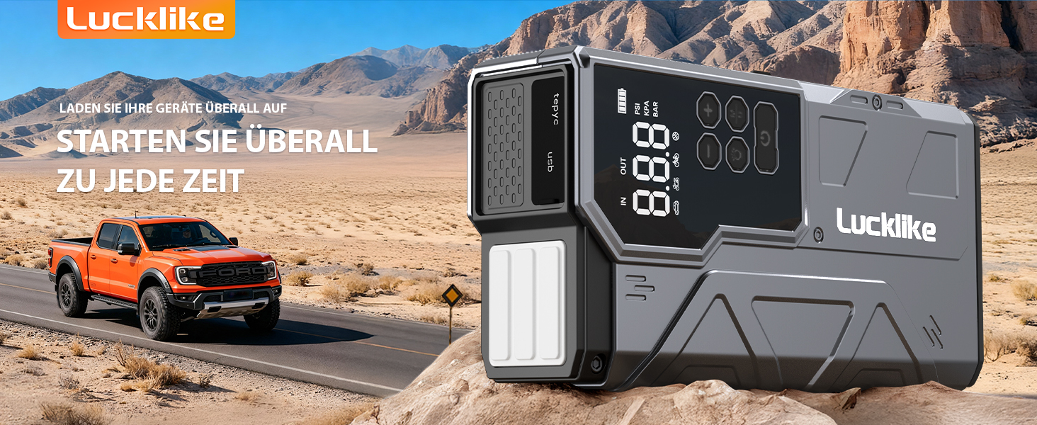 Powerbank з компресором Lucklike 150PSI, 5000A для авто, мото, газонокосарки (10.0л/8.0л Diesel)