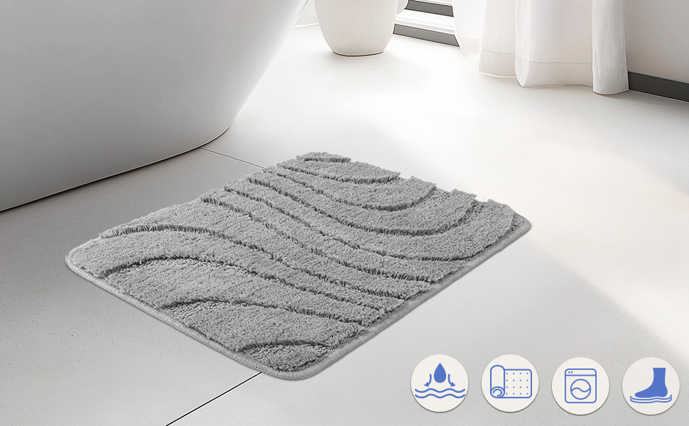 Набір килимків для ванної кімнати VOUNOT (2 шт.) 60x90 см, мікрофібра, швидковисихаючі, антиковзаючі, сірі