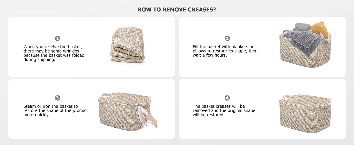 Складний кошик для білизни, 63L, з бавовни, плетений, з ручками, для ковдр, одягу, іграшок, 2 шт. (білий та коричневий)