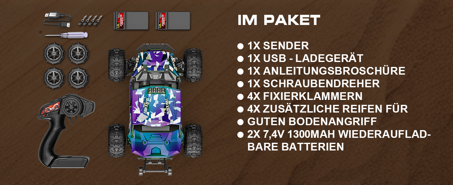 Радіокерований позашляховик Monster Truck 1:14 2.4GHz 4WD 40 км/год з 2 акумуляторами та комплектом шин для дітей та дорослих