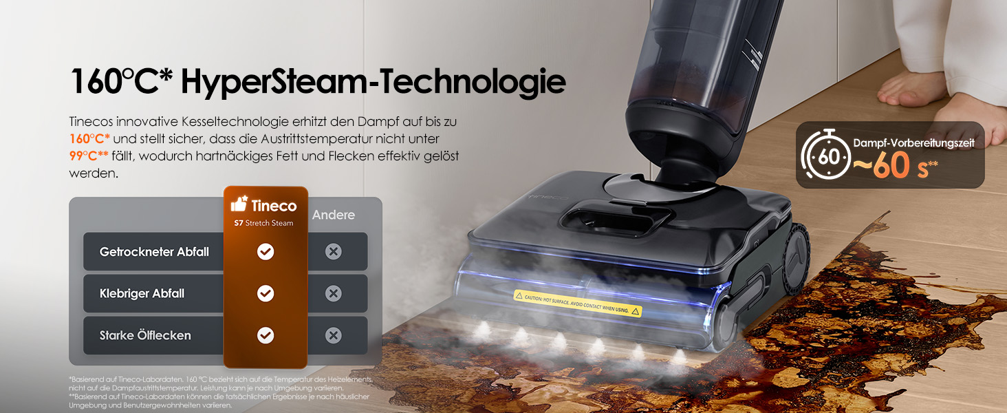 Tineco Floor One S7 Stretch Steam: Акумуляторний пилосос 2-в-1 для вологого та сухого прибирання, 22000 Па, для твердих підлог, шерсті тварин