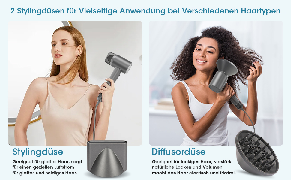 Професійний фен для волосся з безщітковим двигуном 110 000 об/хв, іонізацією (200 млн негативних іонів), 4 температурних та 2 швидкісних режимах, з дифузором та концентратором