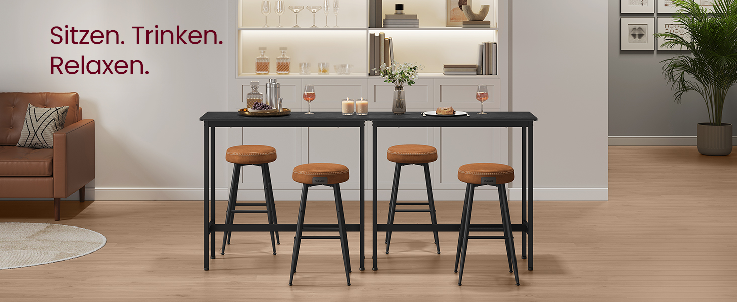 Барний стіл VASAGLE LBT010B56, 40 x 100 x 90 см, чорний, промисловий дизайн