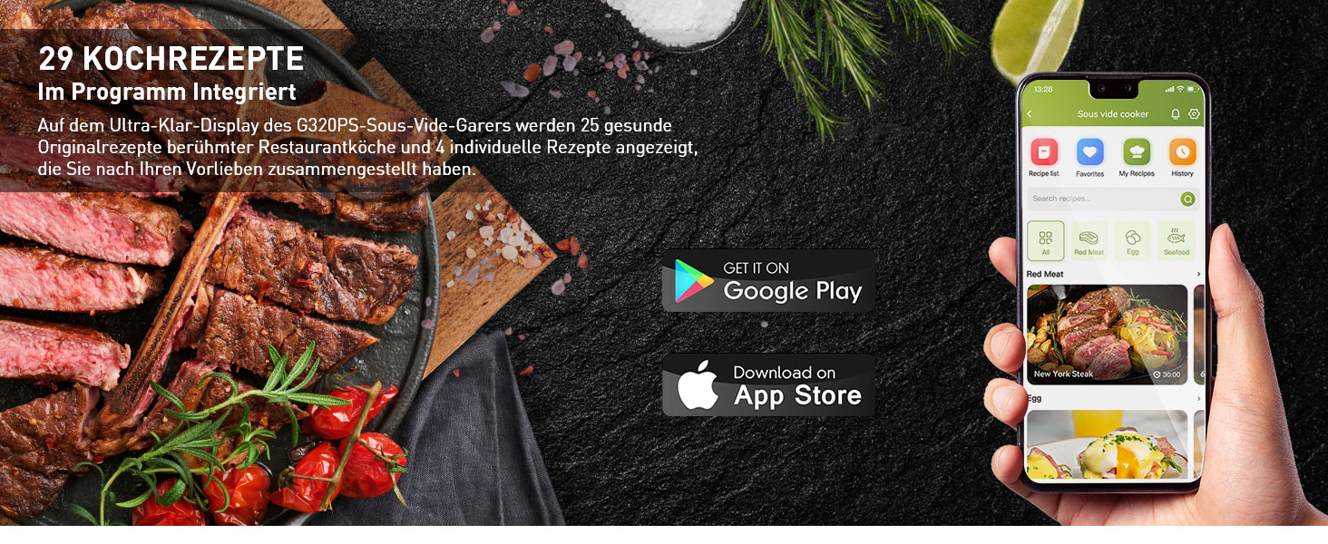 Су-від занурна піч KitchenBoss G320PS з Wi-Fi: точний контроль температури, дисплей TFT, 1100W, IPX7, для приготування су-від