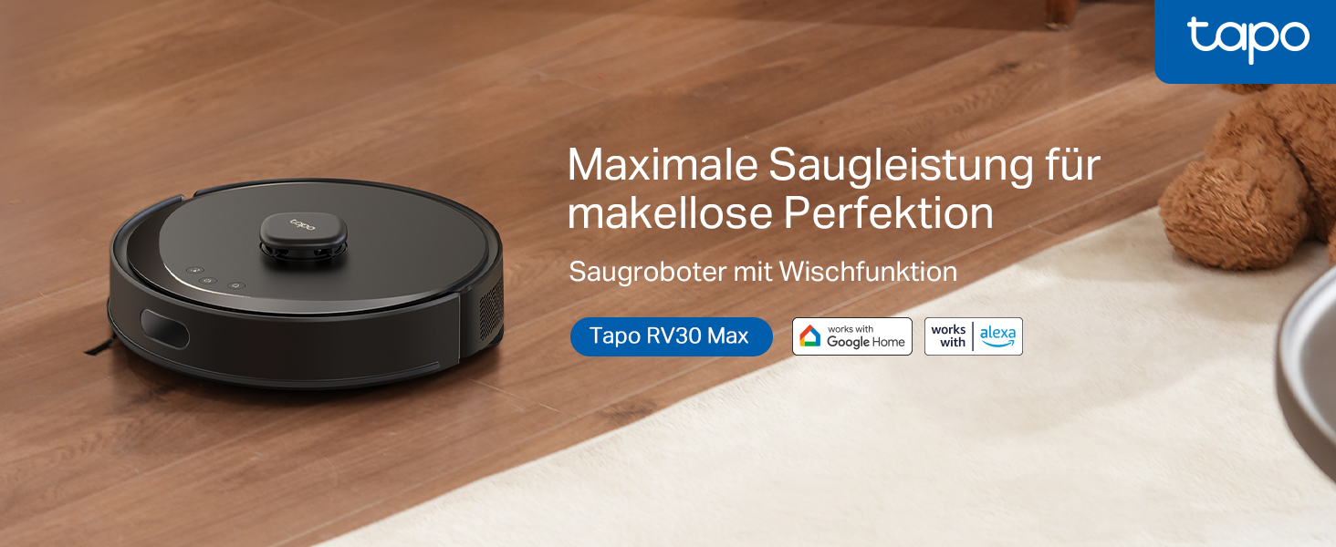Робот-пилосос Tapo RV30 Max з функцією миття підлоги, 5300Pa, LiDAR+IMU, голосове керування Alexa, додаток