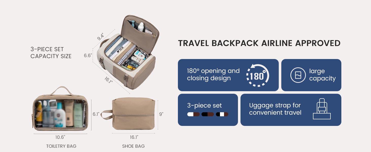 Рюкзак жіночий LOVEVOOK 40L для подорожей та авіаперельотів, Carry On, Beige Khaki, 17 дюймів