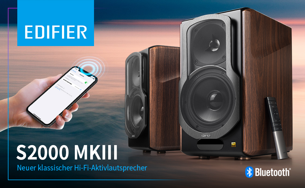Активні полочні колонки Edifier S2000MKIII 2.0 Bluetooth, 130 Вт, студійні монітори для аудіофілів з оптичним та лінійним входом, дерево