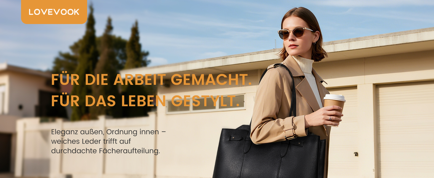 LOVEVOOK Сумка для ноутбука 15.6 дюймів, жіноча, велика, торбинка-шопер, шкіряна, водонепроникна, для роботи, навчання, офісу, універсальна, коричнева