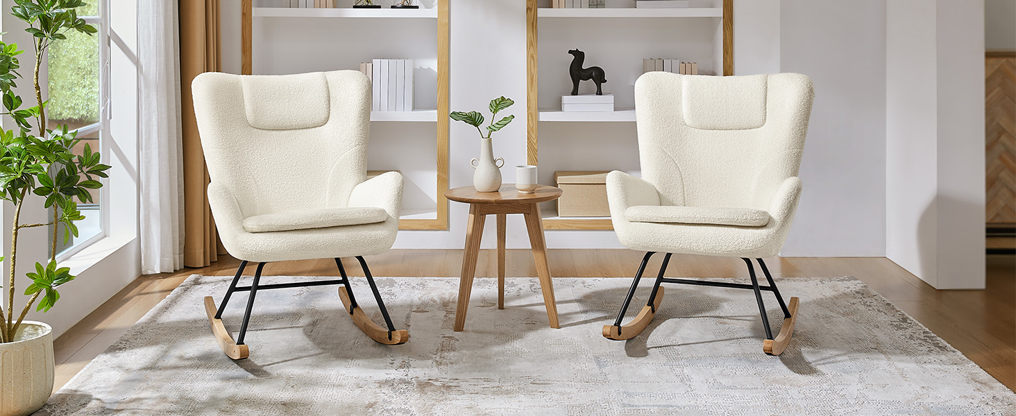 Крісло-гойдалка Yaheetech з відкидною спинкою, м'яке, до 136 кг, для вітальні/спальні/балкону, бежеве