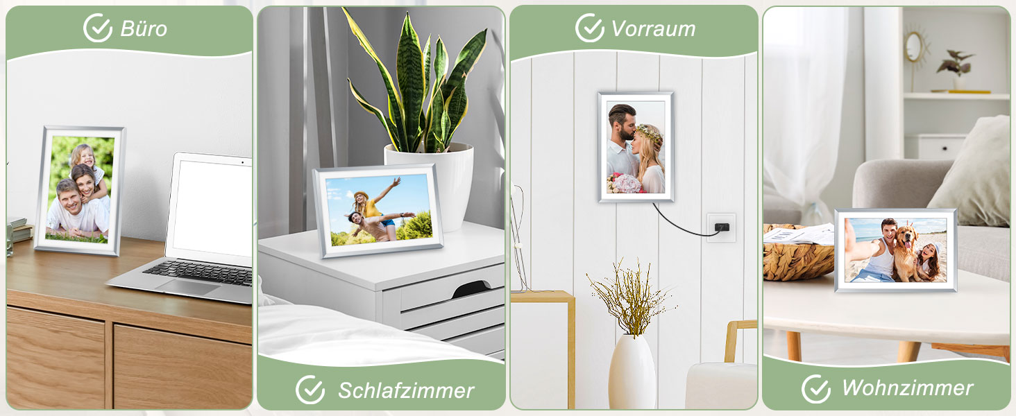 Цифровий рамка для фотографій з дерева, Wi-Fi, 32GB, 10.1 дюйма, IPS сенсорний екран, Frameo APP, подарунок, дуб (срібло)