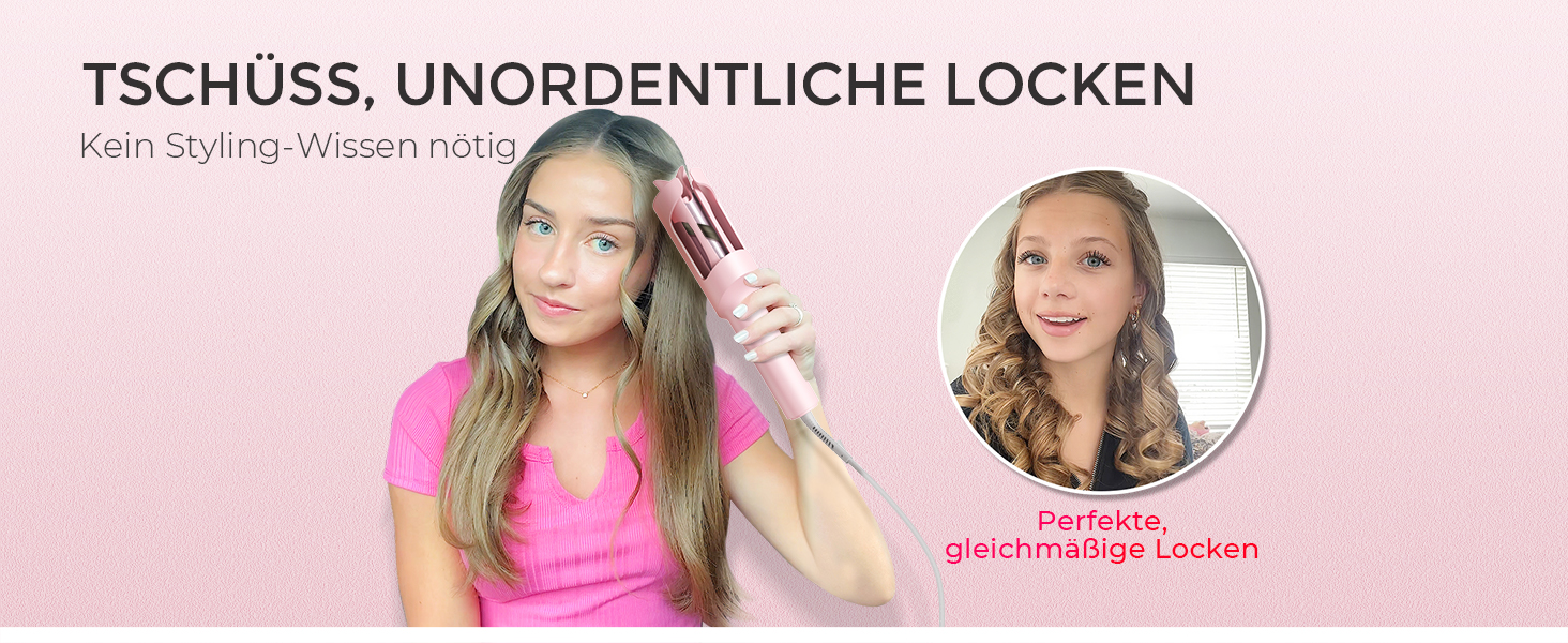 Автоматичний локон-стайлер TYMO CURLPRO 25mm - рожевий, з термозахистом, 3 температурні режими (160-210°C), для великих та маленьких локонів