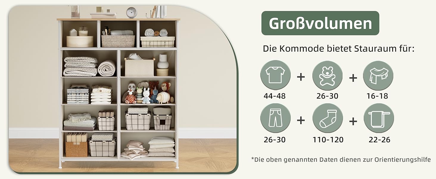 Тумбочка Somdot з висувними ящиками, тканинна тумбочка, тумбочка для спальні, вітальні, коридору, шафа з ящиками, 5 тканинних ящиків, білий колір, штучна шкіра (сірий, 30T x 100B x 118.5H см (11 ящиків))