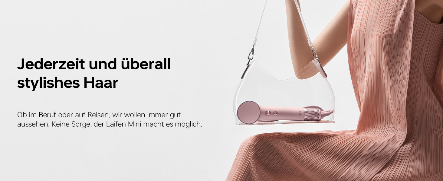 Компактний фен для волосся Laifen Mini з безщітковим мотором 110 000 об/хв та іонізацією, швидке сушіння, низький рівень шуму, колір: рожевий