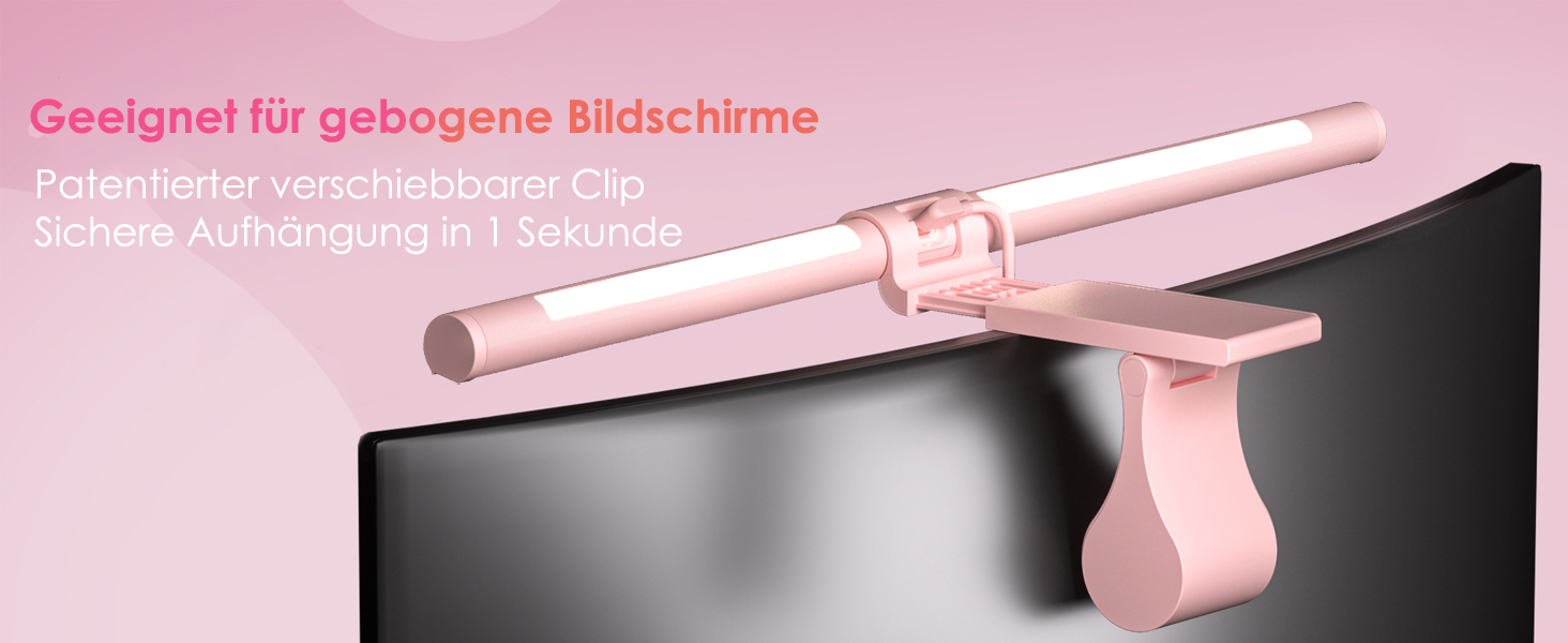 Quntis Лампа для монітора з підсвічуванням 51 см з пультом, захист від синього світла, регулювання яскравості, для ПК, офісу та дому (ScreenLinear Glow Rosa)