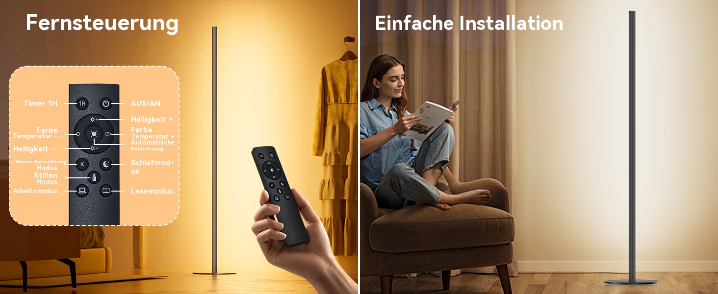 LED торшер для вітальні, білий з пультом ДУ, RGB 16 млн кольорів, синхронізація з музикою, 140 см, кутова лампа для ТБ, спальні, ігрової кімнати