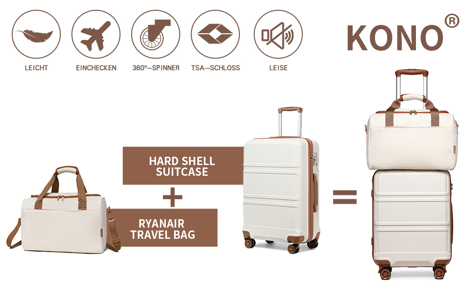 Набір валіз та рюкзака KONO 55см: ручна валіза та рюкзак Ryanair 40x20x25см, кремовий
