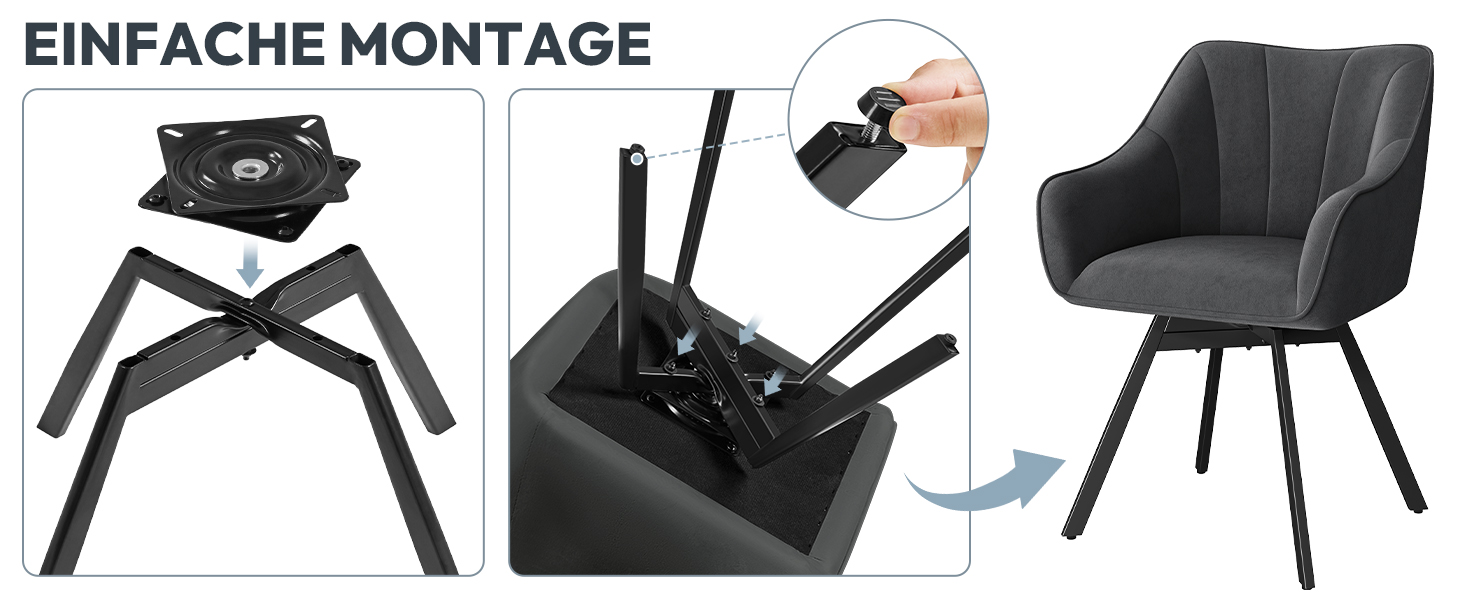 Крісло Yaheetech для кухні/їдальні/вітальні, обертається на 360°, з підлокітниками та металевими ніжками, темно-сірий (2 шт.)