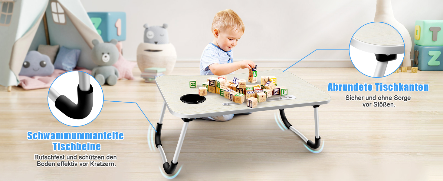 Зручний столик для ноутбука на ліжко/диван, з USB, ящиком та підставкою для планшету (60 x 40 см, коричневий)