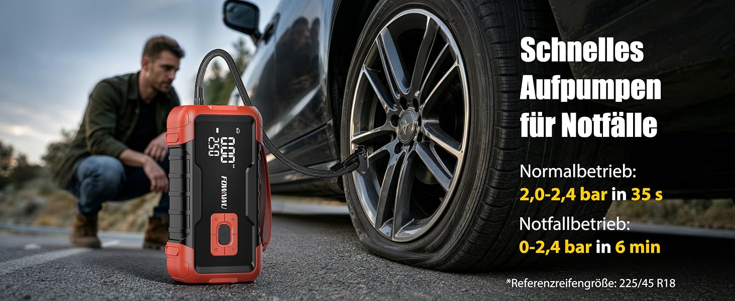 Пусковий пристрій (бустер) FOWAWU 8000A 26800mAh для автомобіля з компресором та Powerbank, цегляно-червоний (2006)