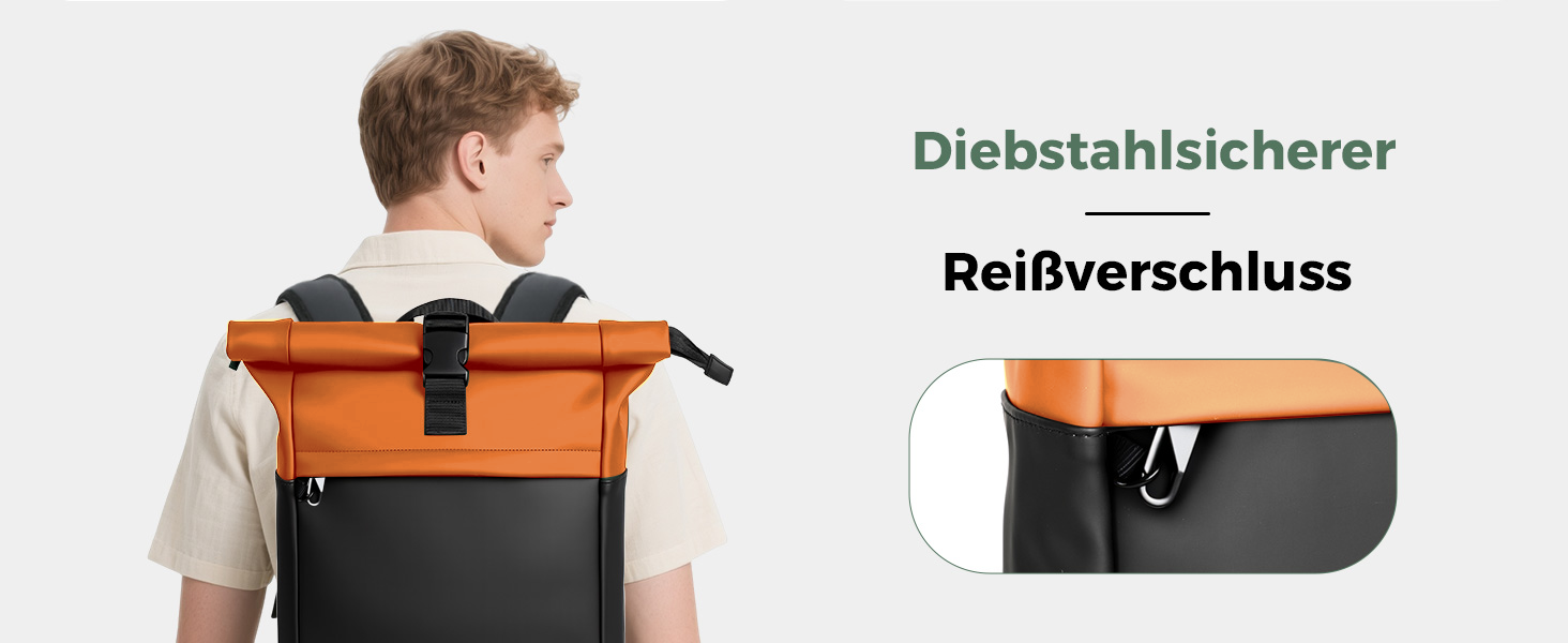 Водонепроникний рюкзак для ноутбука Rolltop 18-25Л, помаранчевий (30x13x48 см)