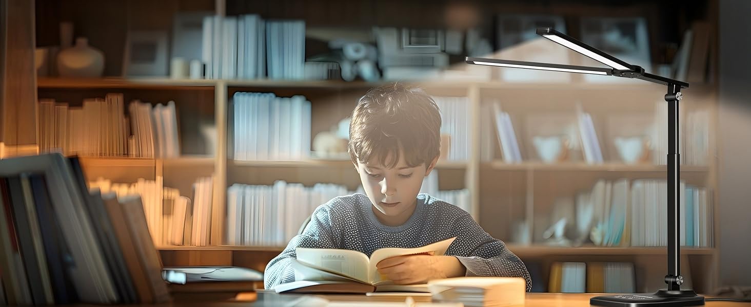 LED настільна лампа CHARYJOD з регулюванням яскравості та кольорової температури, USB-порт для зарядки, чорний колір