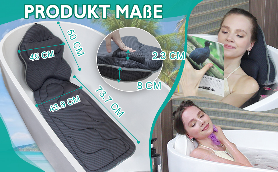 Подушка для ванни Luxus Dicke: повний корпус, підтримка голови, шиї та плечей. Комфорт, розслаблення, аксесуари для спа. Ідеально для ванни (Сірий)