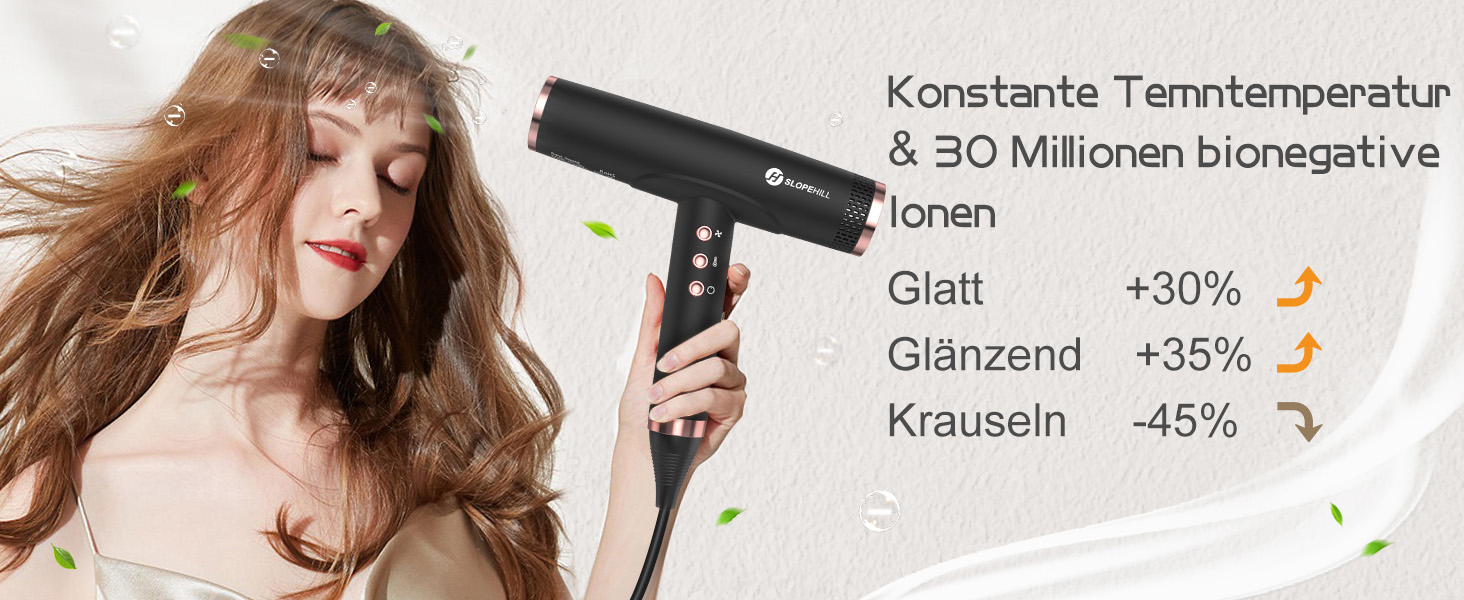 Іонний фен для волосся Slopehill з безщітковим двигуном 110,000 RPM, біокерамічний технологічний обдув, магнітний дифузор, низький рівень шуму, матовий чорний