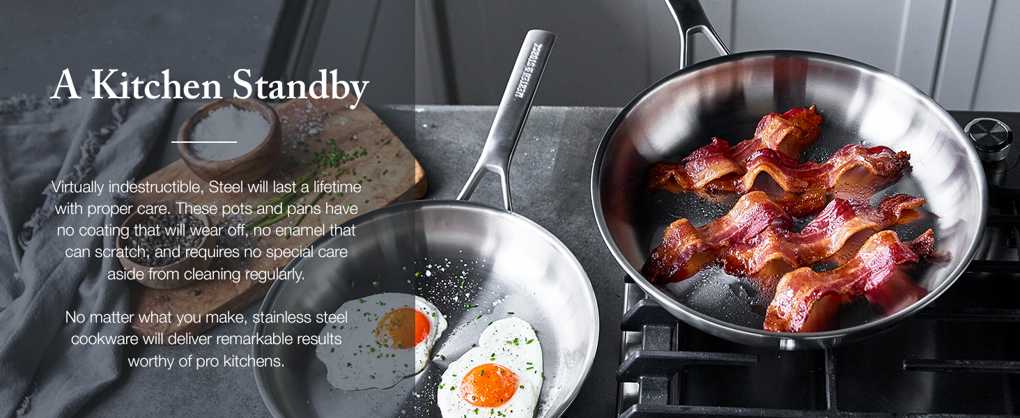 Набір посуду Merten & Storck Tri-Ply 8-Piece Cookware Set, нержавіюча сталь, індукційне дно, склокришки, придатний для духовки та посудомийної машини, сріблястий